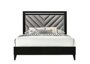 Chelsie - Eastern King Bed - Gray Fabric & Black Finish