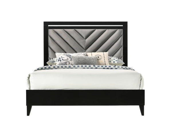 Chelsie - Eastern King Bed - Gray Fabric & Black Finish