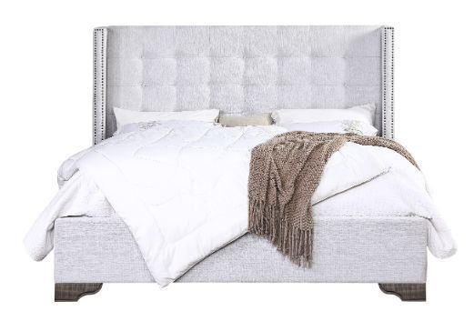 Artesia - Eastern King Bed - Tan Fabric & Salvaged Natural Finish