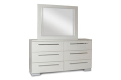 Upgrade your bedroom with the Sapphire Modern 6-Drawer Dresser in high gloss white. Expertly constructed from high-quality manufactured wood, this dresser features a flawlessly smooth, ripple-free surface and a glossy white laminate finish that offers a s