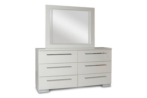 Upgrade your bedroom with the Sapphire Modern 6-Drawer Dresser in high gloss white. Expertly constructed from high-quality manufactured wood, this dresser features a flawlessly smooth, ripple-free surface and a glossy white laminate finish that offers a s
