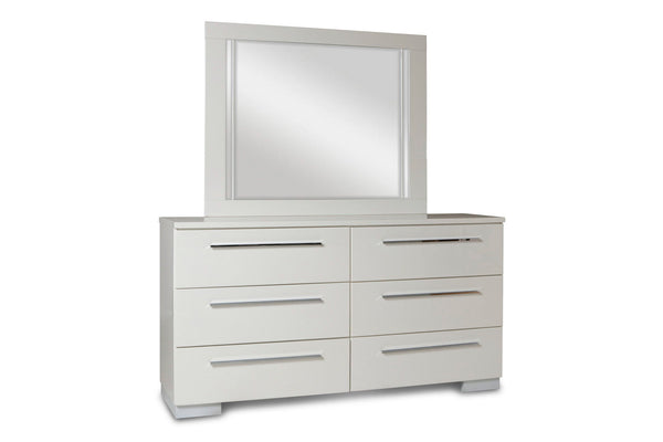 Upgrade your bedroom with the Sapphire Modern 6-Drawer Dresser in high gloss white. Expertly constructed from high-quality manufactured wood, this dresser features a flawlessly smooth, ripple-free surface and a glossy white laminate finish that offers a s