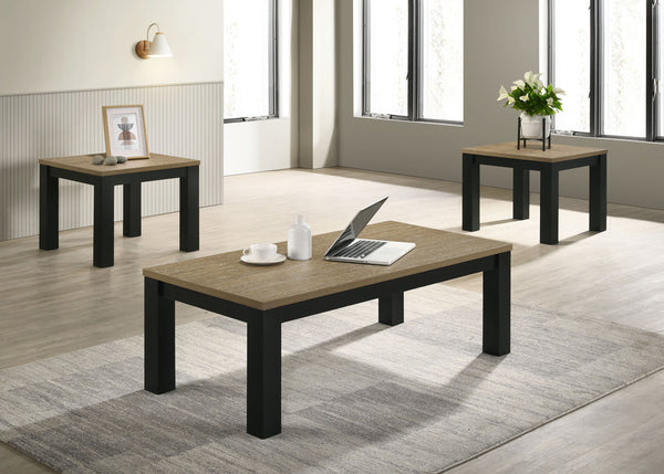 Enhance your living space with this contemporary cocktail table set, meticulously designed to infuse elegance into everyday living. The set features a robust coffee table and two matching end tables, each boasting a sleek, minimalistic design that seamles