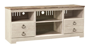 Looking to create a coastal cottage or shabby chic inspired retreat? This entertainment center is the solution. The TV standâ€™s whitewashed finish is wonderfully easy on the eyes. Paired with a unique plank-style top, itâ€™s a driftwoody look that has ou