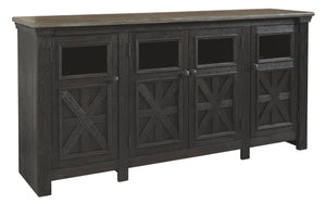 Shabby chic with a hint of down-home country, this TV stand appeals to todayâ€™s more relaxed sensibilities. Its richly rustic two-tone effect blends a textured black finish with a weathered gray-brown top for an easy-elegant aesthetic. Framed doors with 