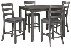 Itâ€™s so easy being grayâ€”at least this 5-piece dining set makes it seem that way. This transitional counter-height table and barstool ensemble sports a charcoal gray finish with textured gray upholstery for an on-trend and relevant appeal. Plushly upho