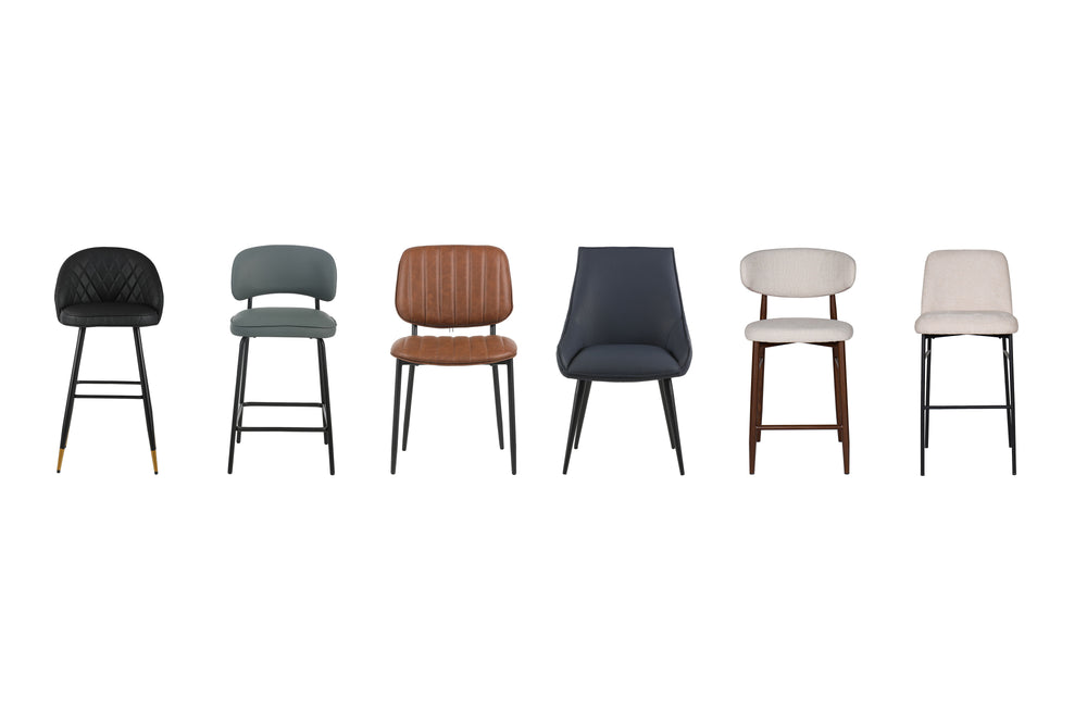 The Blythe Orange Faux Leather Counter Chair set combines modern design with practical comfort, perfect for enhancing any contemporary space. Each set includes two counter-height chairs with a sleek, arched back and low profile for a refined look. The tan