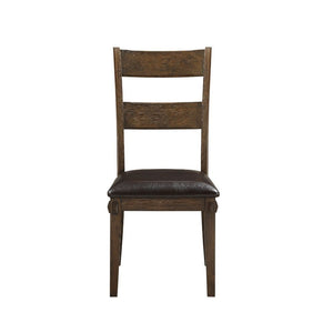 Create a beautiful interior dining space with the stylish Nabirye dining room collection. This sophisticated dining room table has matching case pieces including a backless bench and armless ladder-back chairs with tapered legs and PU upholstered seat cus