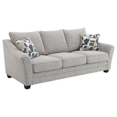 Create comfortable seating while embracing style with this well-tailored sofa collection. Upholstered in a textured, multidimensional gray boucle fabric, it-'s perfect for camouflaging wear and offers impressive texture and dimension in your living room. 