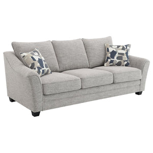 Create comfortable seating while embracing style with this well-tailored sofa collection. Upholstered in a textured, multidimensional gray boucle fabric, it-'s perfect for camouflaging wear and offers impressive texture and dimension in your living room. 