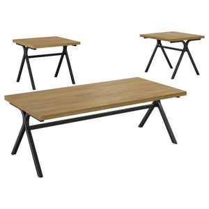 Make a mark in your space with this three piece occasional set. The coffee table and two end tables are ready to adorn your area with style and function. Coming in a two-tone color palette, the tabletops are finished in a golden oak color. Meanwhile, the 