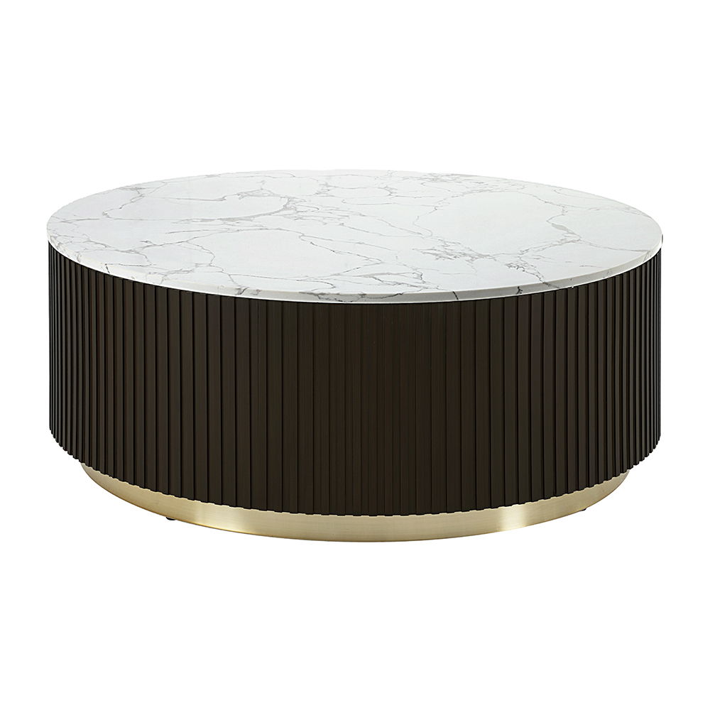 Elevate your living space with the Clayten table set, where modern design meets timeless elegance. Featuring luxurious marble tops and fixed table surfaces, each piece is accented with sleek metal trim for added sophistication. Perfect for contemporary ho