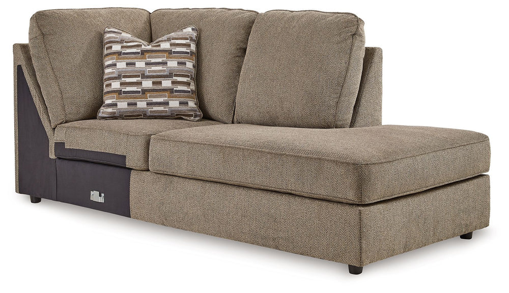 This right-arm facing corner chaise is made with polyester upholstery. Pairs with other items in the series to make a sectional.<br><br><b>Additional Dimensions</b><br><ul><li>Arm height: 24-"</li><li>Seat depth: 45-"</li><li>Seat height: 20-"</li><li>Top