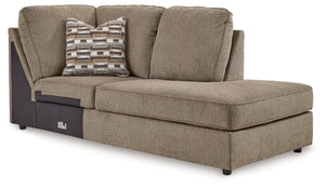 This right-arm facing corner chaise is made with polyester upholstery. Pairs with other items in the series to make a sectional.<br><br><b>Additional Dimensions</b><br><ul><li>Arm height: 24-"</li><li>Seat depth: 45-"</li><li>Seat height: 20-"</li><li>Top