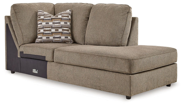 This right-arm facing corner chaise is made with polyester upholstery. Pairs with other items in the series to make a sectional.<br><br><b>Additional Dimensions</b><br><ul><li>Arm height: 24-"</li><li>Seat depth: 45-"</li><li>Seat height: 20-"</li><li>Top