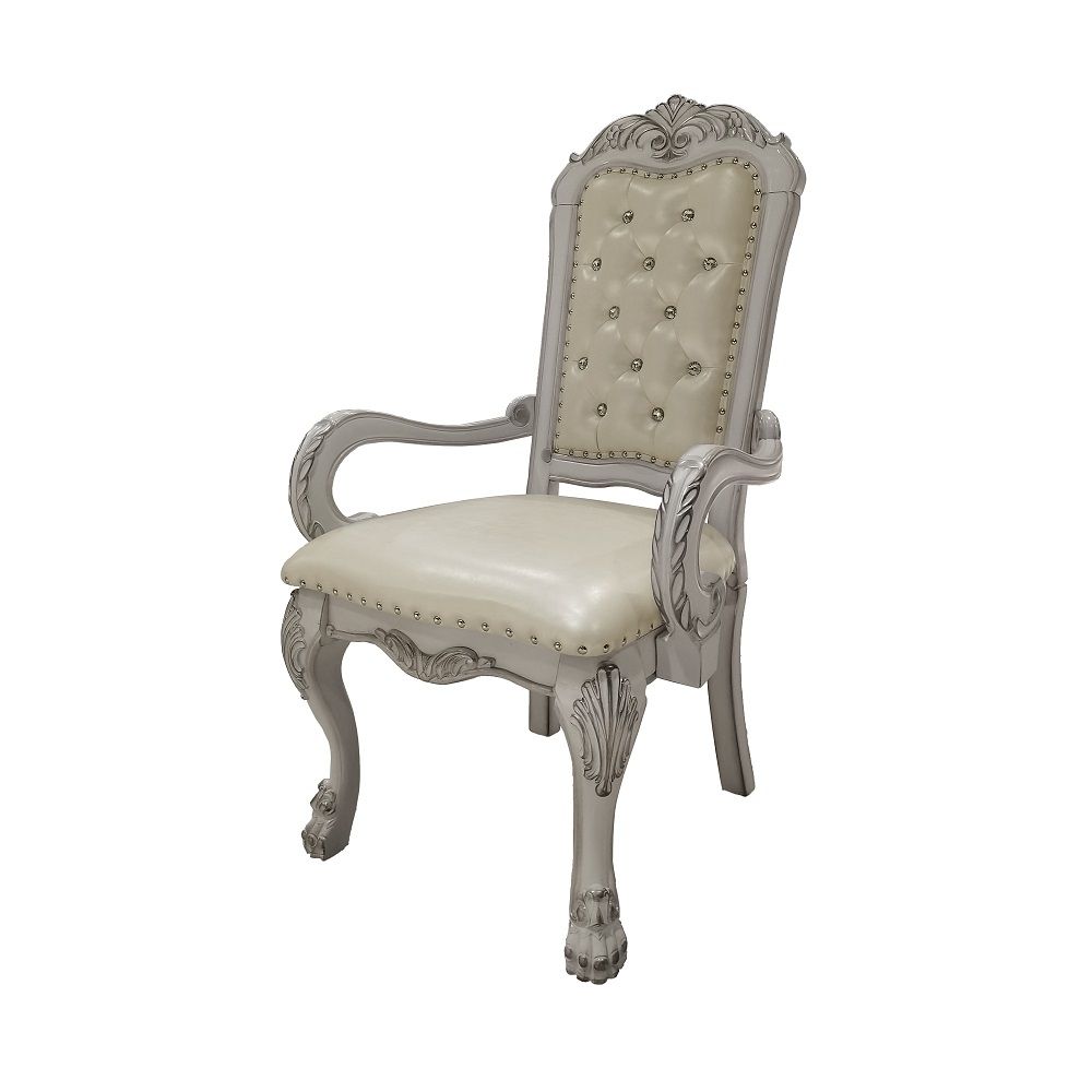 Dresden - Arm Chair (Set of 2) - PU & Bone White Finish<br/><br/><b>Product Features</b><ul><li>Padded Seat & BackButton Tufted Back</li></ul><br/>