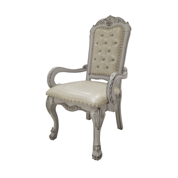 Dresden - Arm Chair (Set of 2) - PU & Bone White Finish<br/><br/><b>Product Features</b><ul><li>Padded Seat & BackButton Tufted Back</li></ul><br/>