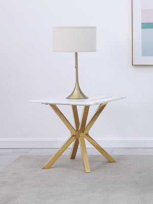 featuring a white faux marble top with realistic veining for a touch of sophistication. Its sturdy
