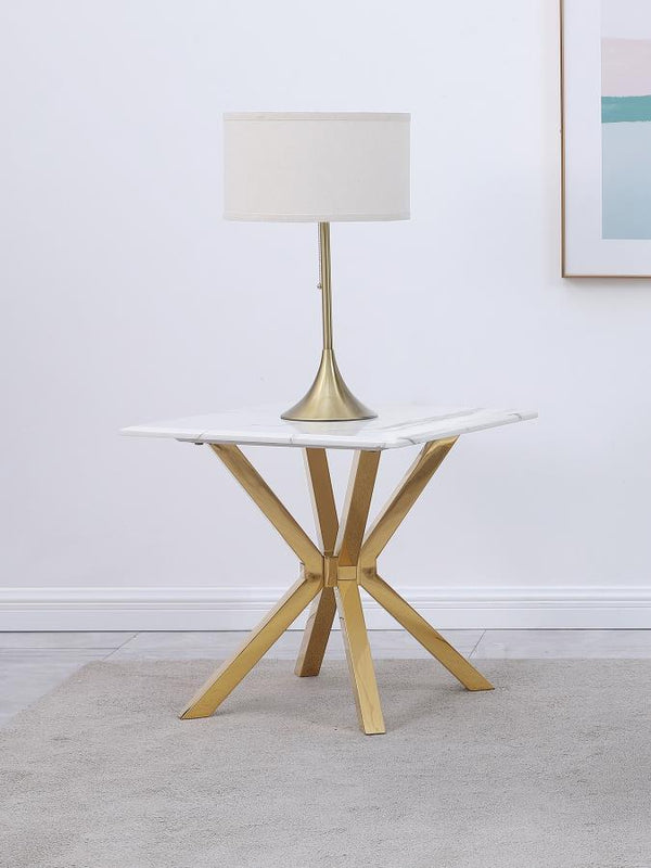  featuring a white faux marble top with realistic veining for a touch of sophistication. Its sturdy