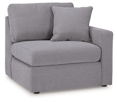 This right-arm facing corner chair is made with Next-Gen Nuvellaâ„¢ (polyester) fade-resistant, washable fabric. Fully finished on all sides, it pairs with other items in the series to make a modular sectional.<br><br><b>Additional Dimensions</b><br><ul><