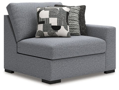 This right-arm facing corner chair is made with Next-Gen Nuvellaâ„¢ (polyester) fade-resistant, washable fabric. Fully finished on all sides, it pairs with other items in the series to make a modular sectional.<br><br><b>Additional Dimensions</b><br><ul><