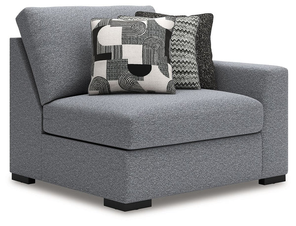 This right-arm facing corner chair is made with Next-Gen Nuvellaâ„¢ (polyester) fade-resistant, washable fabric. Fully finished on all sides, it pairs with other items in the series to make a modular sectional.<br><br><b>Additional Dimensions</b><br><ul><