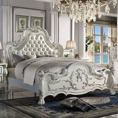 Elegant yet lightheartedly playful, Dresden is donned in an amiable antique white finish with hand-applied burnish over the many layers of stains and finishes that are manually rubbed on, providing depth and character to this classic group. The Rococo sty