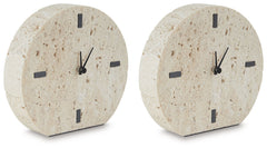 Take note of the time in contemporary style. Crafted from beige travertine, this clock is sure to lend minimalist flair to shelves and tabletops. Black accents provide a dramatic contrast to the earthy sensibility of the simple-yet-sophisticated timepiece