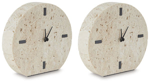Take note of the time in contemporary style. Crafted from beige travertine, this clock is sure to lend minimalist flair to shelves and tabletops. Black accents provide a dramatic contrast to the earthy sensibility of the simple-yet-sophisticated timepiece