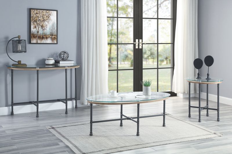 Brantley - End Table - Gray, Dark - 22-"<br/><br/><b>Product Features</b><ul><li>KD</li><li>Water Pipe Style</li><li>Tempered Glass Table Top</li><li>Metal Frame</li><li>Case: 1Pc/1Ctn</li><li>Finish: Clear Glass & Sandy Gray Finish</li><li>Style: Industr