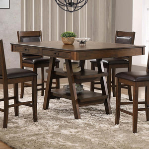  featuring ample seating space for up to six guests or family members. A rich walnut finish offers a neutral color palette and bold look to this furniture piece. With a raised counter height top