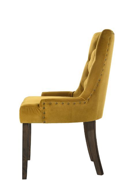 Farren - Side Chair (Set of 2) - Yellow Velvet & Espresso Finish