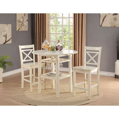 The Tartys collection creates functional and versatility perfect for any small dining space. This casual set features round leg table with 2 drop leaves, wine glass rack and bottom shelf. The matching chairs included wooden seat, -"X-" style wooden back a