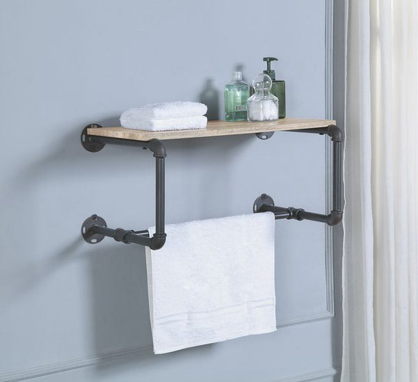 Brantley - Wall Rack - Gray, Dark - 24-"<br/><br/><b>Product Features</b><ul><li>1 Tier Shelf</li><li>Metal Frame</li><li>Water Pipe Style</li><li>Case: 1Pc/1Ctn</li><li>Finish: Oak & Sandy Gray Finish</li><li>Style: Industrial</li><li>Materials: Composit