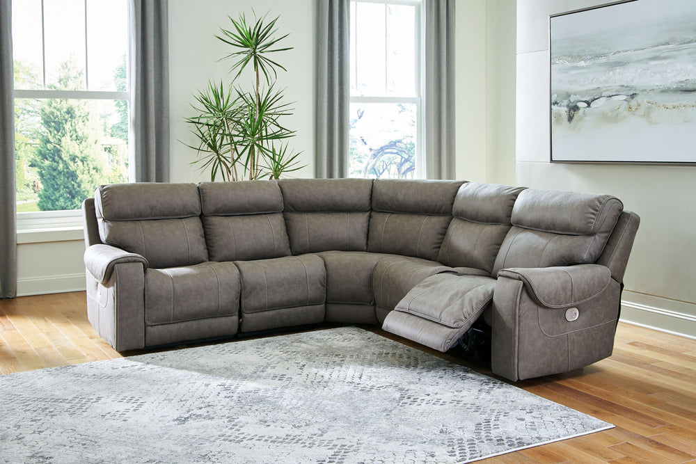 Destination: chic comfort. This power reclining sectional launches your living room into superior form with stellar attention to detail. Exemplifying attainable luxury, its handsome hue has an air of sophistication youâ€™ll long to lounge in. And when you