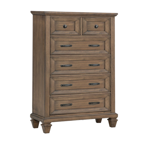 The Mariana 5-Drawer Chest is a remarkable combination of timeless craftsmanship and versatile design, making it a sophisticated addition to any bedroom. Crafted from solid Acacia wood and enhanced with Acacia veneers, this chest is finished with a rich, 