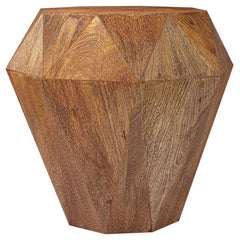 Inspired design meets exceptional craftsmanship in a modern wood side table. This dynamic design is influenced by the classic cut of a sparkling gemstone, offering faceted elegance and refinement. Made from wood that adds earthy character, the table is a 