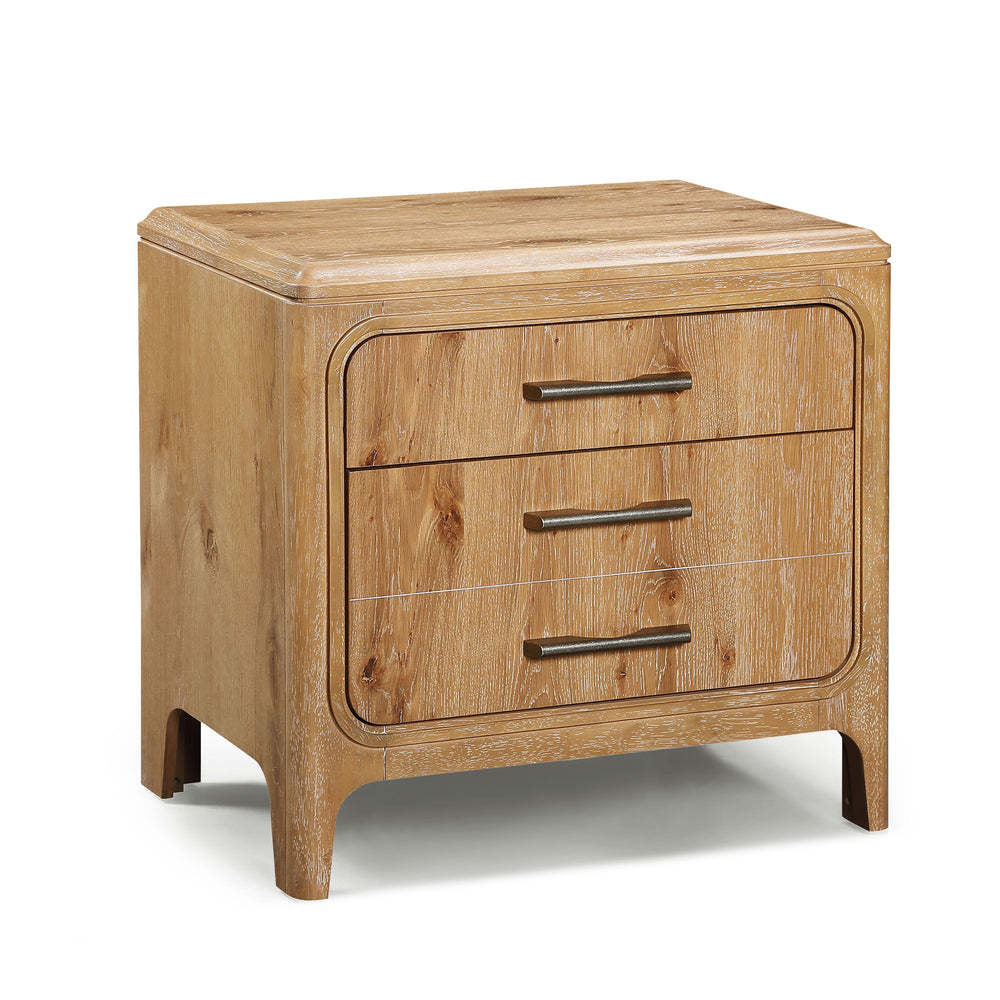 Elevate your bedroom with this stylish and inviting furniture group, designed to blend modern simplicity with rustic charm. The centerpiece features a beautifully upholstered headboard framed in a rich, natural wood finish, adding texture and warmth to yo