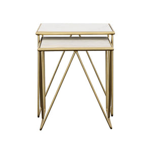  while the sleek gold-finished iron bases feature angled