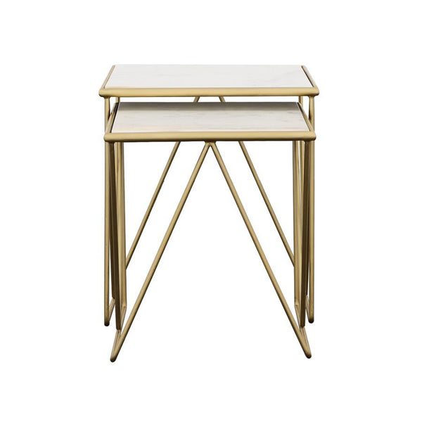  while the sleek gold-finished iron bases feature angled