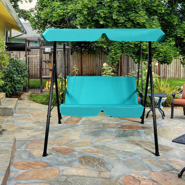 Brand New And High Quality<br>Outdoor Loveseat Swing Chair<br>Providing Two Comfortable Seats<br>With A Waterproof Top Canopy  Protecting You From Ultraviolet Ray And Drizzle<br>Black Steel Frame  Durable And Sturdy<br>With Seat And Back Cushion Add Comfo
