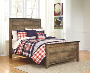 Whether she loves horses or he-'s a cowboy at heart, this full panel bed matches their authentic sense of style. Rustic finish, plank details and nailhead trim are an homage to reclaimed barn wood, making for a sophisticated, vintage-chic look. Mattress a