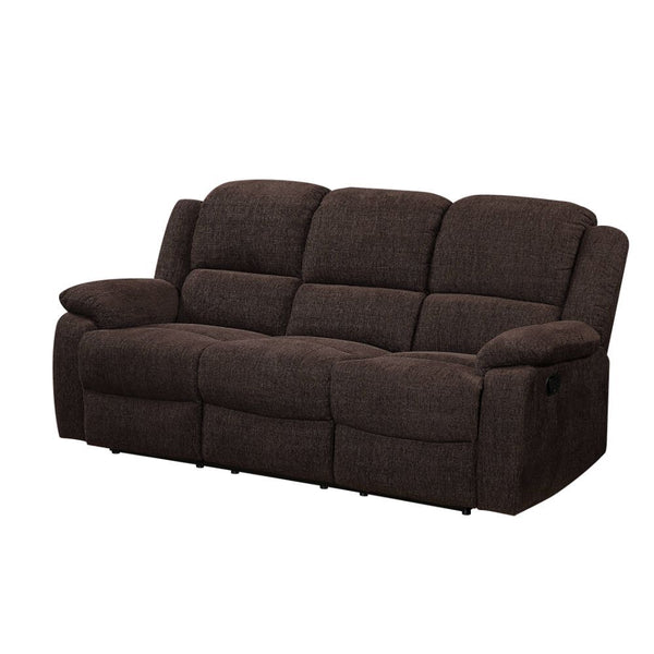Upholstered in velvety brown chenille, the Kalen motion sofa set is not only supremely comfortable, but also durable. This is great news because once you sink into one of these pillowy seats, you wonâ€™t want to get up! The tight back and seat cushions an