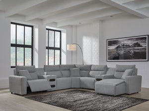 Modmax - Salt And Pepper - 7-Piece Power Reclining Sectional With RAF Press Back Power Chaise