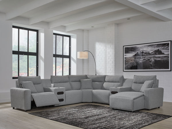 Modmax - Salt And Pepper - 7-Piece Power Reclining Sectional With RAF Press Back Power Chaise