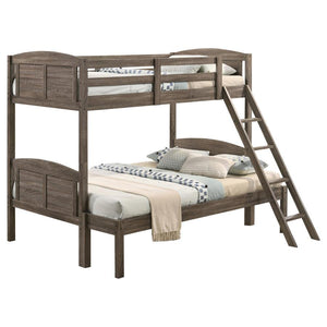  perfect for compact bedrooms and shared sibling spaces. A weathered brown finish lends a neutral hue to transform a space into a serene