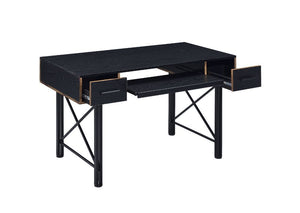  It is accented with metal trim and -"X-" shpaed support for industrial details. The rectangular table is designed for a spacious 