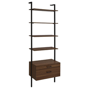 Play up the light, airy ambiance of a modern space while making use of every inch with a modern wall bookcase. It features four floating upper shelves and a lower case with two drawers, perfect for a blend of storage and display in any room. The shelves a
