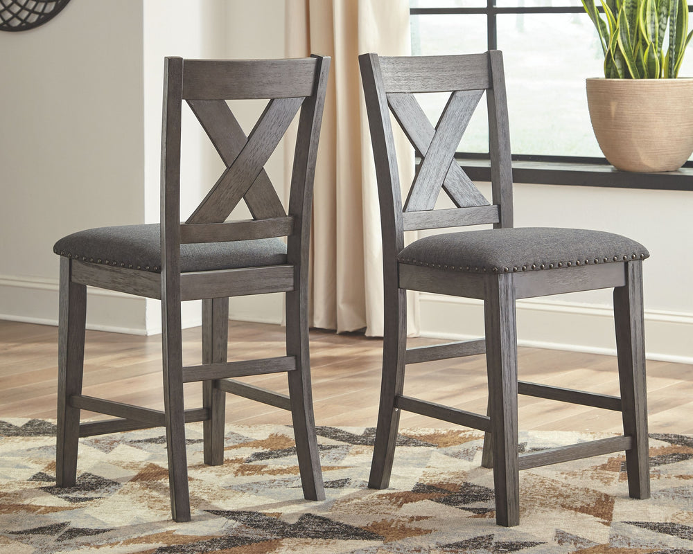 Bring a relaxed yet refined sense of good taste to a space with this bar stool. Clean-lined frame sports a gray-washed finish thatâ€™s so easy on the eyes. Covered in a complementary textured gray fabric, the stoolâ€™s cushioned upholstered seat goes easy