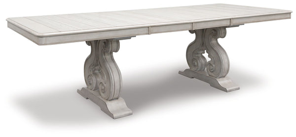 Add a touch of romance to your home with this dining extension table. The painted finish and shapely silhouette are all about easy elegance. Turning the focus on the double sculptural pedestal base, this graceful table adds a dash of upscale luxury to the